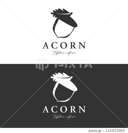 Acorn logo template design with branching vintage oak leaves.Logo for forest, business, vector. Acorn logo template design with branching vintage oak leaves.Logo for forest, business, vector. 131972003