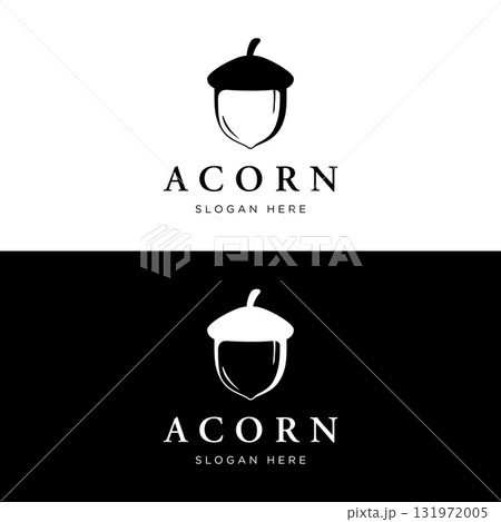 Acorn logo template design with branching vintage oak leaves.Logo for forest, business, vector. Acorn logo template design with branching vintage oak leaves.Logo for forest, business, vector. 131972005