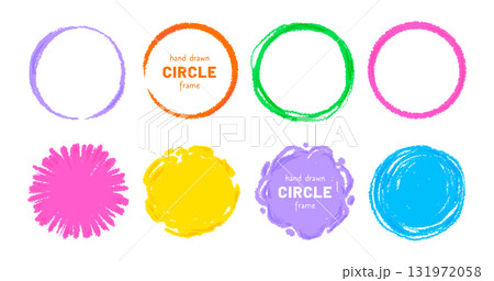 Crayon circle shape frame set. Hand drawn sketch brush line round childish shape. Children color crayon brush stroke frames. Scribble hand drawn grunge doodle color circle set. Vector Crayon circle shape frame set. Hand drawn sketch brush line round childish shape. Children color crayon brush stroke frames. Scribble hand drawn grunge doodle color circle set. Vector 131972058