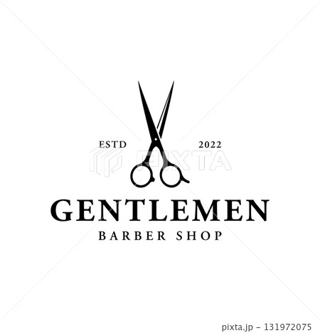 Retro vintage barbershop haircut and shave logo template with haircut equipment design. Logo for business, emblem, label, barber and badge. 131972075