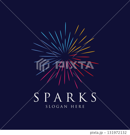 Creative colorful splash logo template design in modern style. Logo type for business, brand, celebration, fireworks, star. 131972132