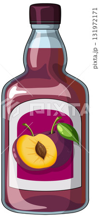 Plum Juice Bottle with Fruit Label Vector Illustration 131972171