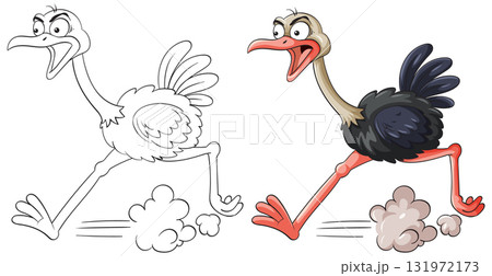 Cartoon Ostrich Running with Energetic Expression 131972173
