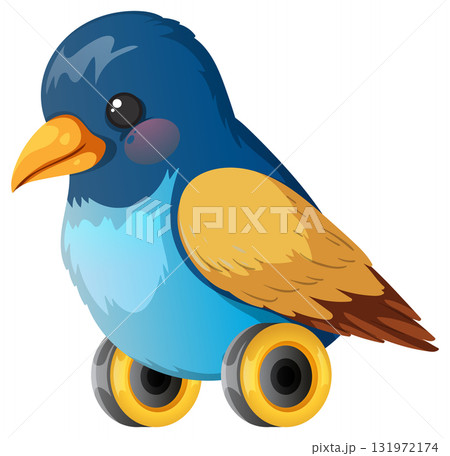 Blue Songbird with Wheels in Cartoon Vector Style 131972174