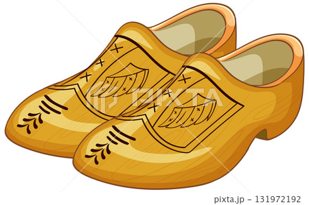 Traditional Dutch Wooden Clogs with Decorative Carvings Traditional Dutch Wooden Clogs with Decorative Carvings 131972192