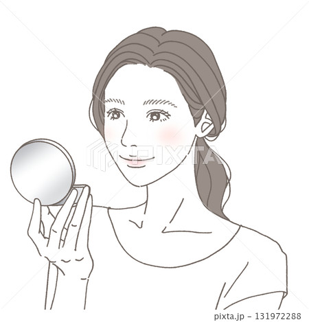 鏡を持って微笑む女性の美容イメージイラスト 鏡を持って微笑む女性の美容イメージイラスト 131972288