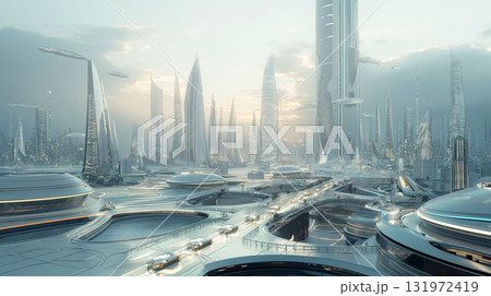 ハイテクノロジーに包まれた近未来都市の壮大な街並み 131972419