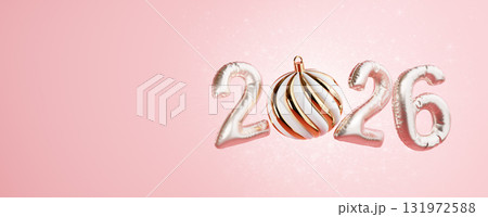 Celebration of New Year 2026 with decorative elements. 3D render illustration 131972588