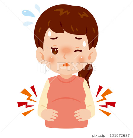 腹痛を感じる妊婦さん 上半身イラスト 腹痛を感じる妊婦さん 上半身イラスト 131972687