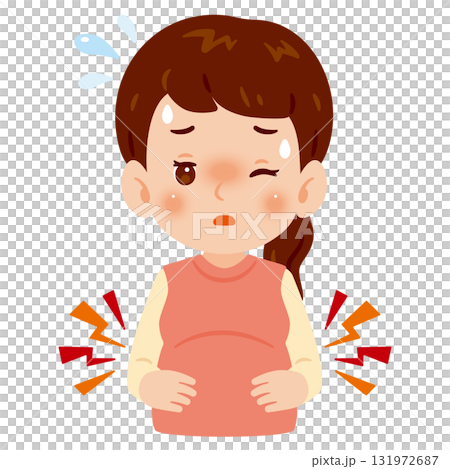 腹痛を感じる妊婦さん 上半身イラスト 腹痛を感じる妊婦さん 上半身イラスト 131972687