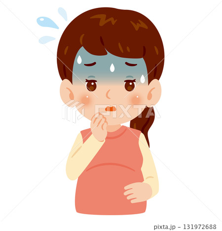 つわりを感じる妊婦さん 上半身イラスト つわりを感じる妊婦さん 上半身イラスト 131972688