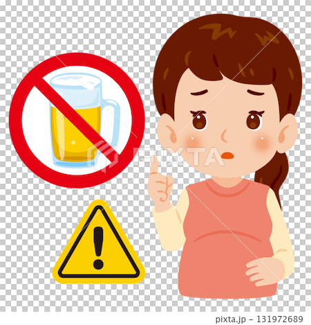 Pregnant women and alcohol prohibition sign upper body illustration 131972689