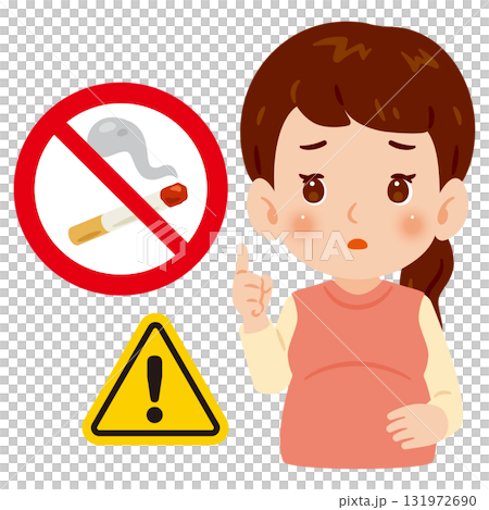 妊婦さんとタバコの禁止マーク　上半身イラスト 131972690