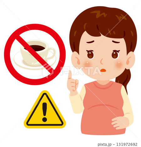 妊婦さんとカフェインの禁止マーク 上半身イラスト 妊婦さんとカフェインの禁止マーク 上半身イラスト 131972692