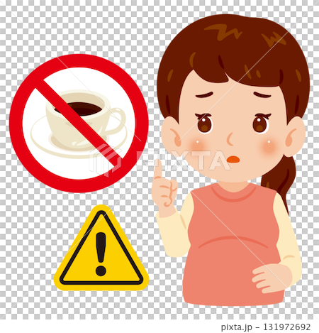 妊婦さんとカフェインの禁止マーク 上半身イラスト 妊婦さんとカフェインの禁止マーク 上半身イラスト 131972692