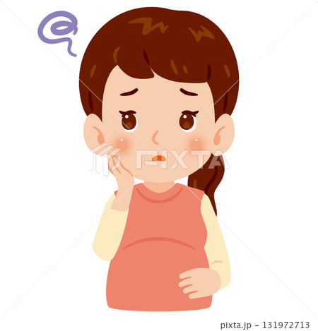 困る妊婦さん　上半身イラスト 131972713