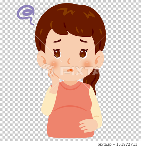 困る妊婦さん　上半身イラスト 131972713