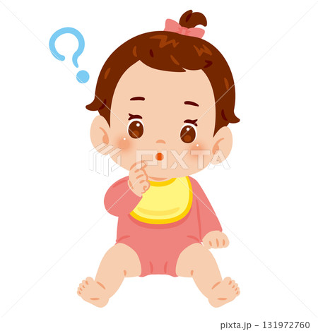 疑問を持つ女の子の赤ちゃん 全身イラスト 疑問を持つ女の子の赤ちゃん 全身イラスト 131972760