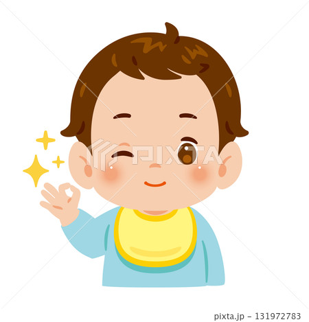 OKサインのポーズをする男の子の赤ちゃん 上半身イラスト OKサインのポーズをする男の子の赤ちゃん 上半身イラスト 131972783