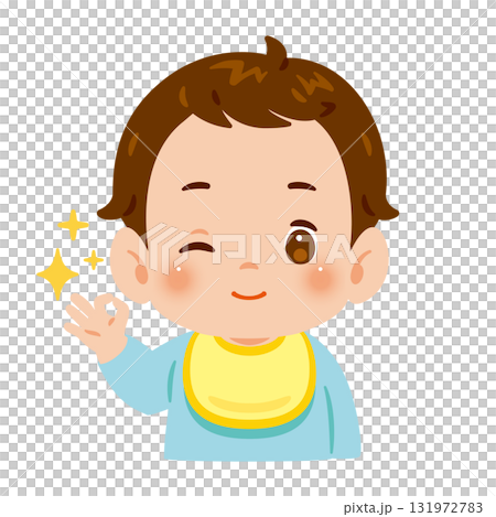 OKサインのポーズをする男の子の赤ちゃん 上半身イラスト OKサインのポーズをする男の子の赤ちゃん 上半身イラスト 131972783