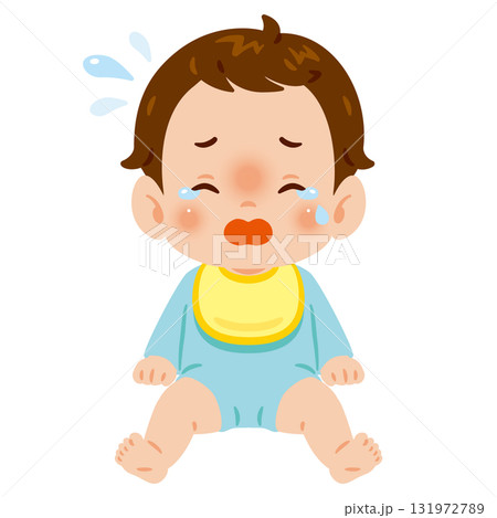 泣く男の子の赤ちゃん　全身イラスト 131972789