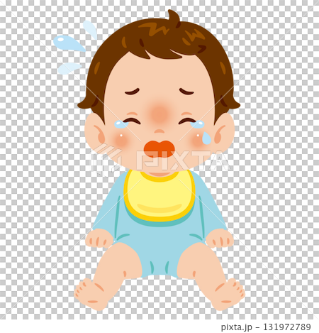 泣く男の子の赤ちゃん　全身イラスト 131972789