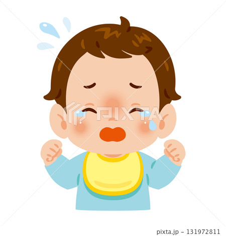 泣く男の子の赤ちゃん 上半身イラスト 泣く男の子の赤ちゃん 上半身イラスト 131972811