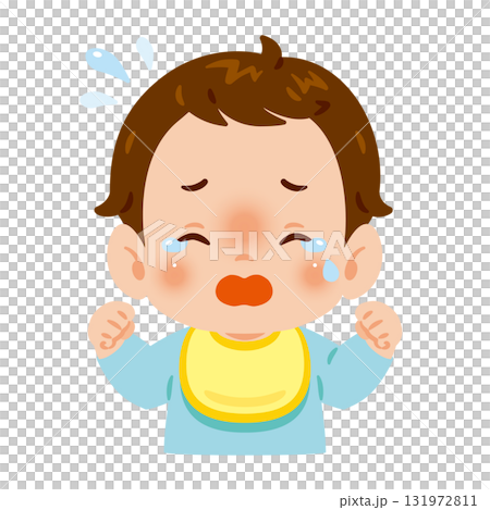 泣く男の子の赤ちゃん 上半身イラスト 泣く男の子の赤ちゃん 上半身イラスト 131972811