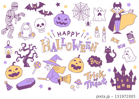 ハロウィンのかわいいイラスト素材集（パステルカラー） 131972885