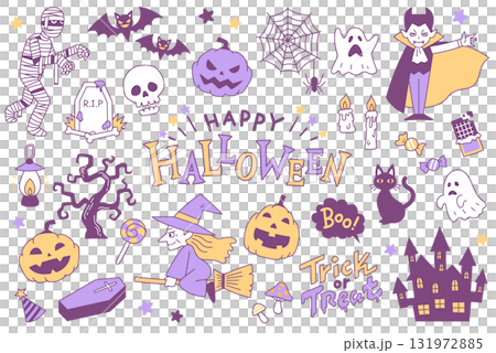 ハロウィンのかわいいイラスト素材集（パステルカラー） 131972885