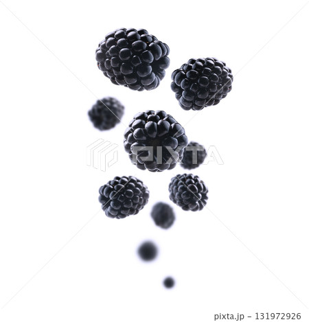 Fresh, juicy blackberries levitate on a clean, bright white background Fresh, juicy blackberries levitate on a clean, bright white background 131972926