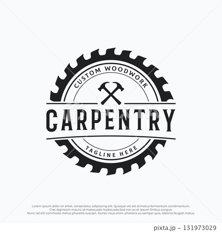 Wood template saw premium logo design with vintage carpentry tools.Logo for business, carpentry, lumberjack, label, badge. 131973029