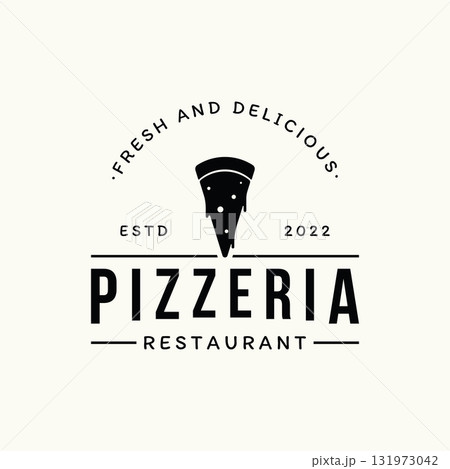 Retro vintage pizza or pizzeria logo template design with crossed shovels.Logo for business, restaurant, label and badge. Retro vintage pizza or pizzeria logo template design with crossed shovels.Logo for business, restaurant, label and badge. 131973042