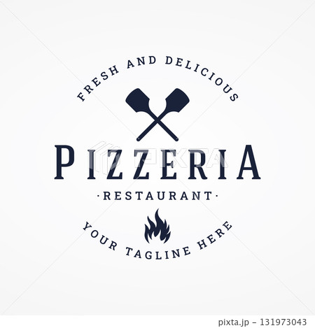 Retro vintage pizza or pizzeria logo template design with crossed shovels.Logo for business, restaurant, label and badge. 131973043