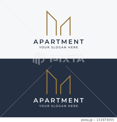 Logo design for a modern and luxurious apartment building or homestay. Logo for business, real estate, hotels and architecture. Logo design for a modern and luxurious apartment building or homestay. Logo for business, real estate, hotels and architecture. 131973055