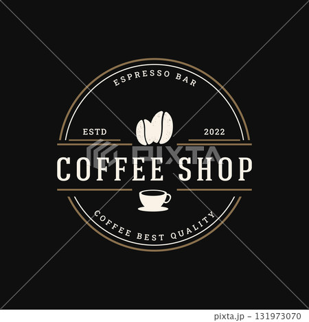 Logo design of coffee beans with vintage retro cup.Logo for business, coffee shop, cafe, badge. Logo design of coffee beans with vintage retro cup.Logo for business, coffee shop, cafe, badge. 131973070