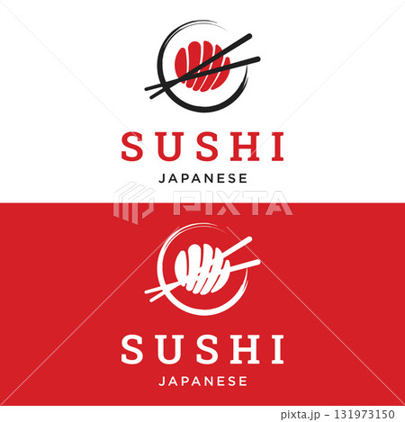 Japanese food sushi logo design with crossed chopsticks. Logo for restaurant, business, bar. Japanese food sushi logo design with crossed chopsticks. Logo for restaurant, business, bar. 131973150