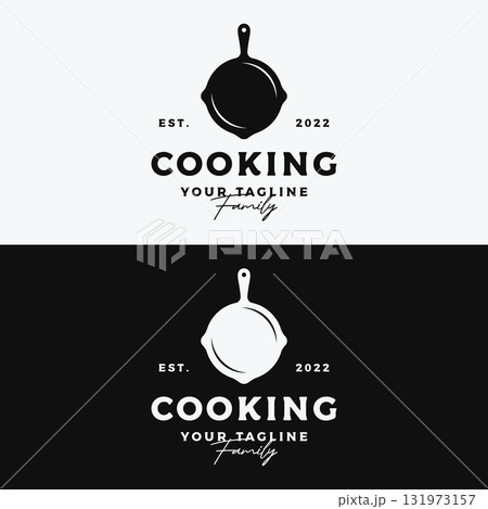 Logo template for a rustic retro vintage cooking pot or frying pan. Logo for a restaurant. Logo template for a rustic retro vintage cooking pot or frying pan. Logo for a restaurant. 131973157