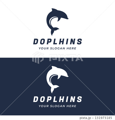 Dolphin Logo template design. Dolphins jump on the waves of the sea or beach with a creative idea. 131973185