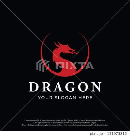 Logo design of fire dragon head and wings isolated background. Logo design of fire dragon head and wings isolated background. 131973216