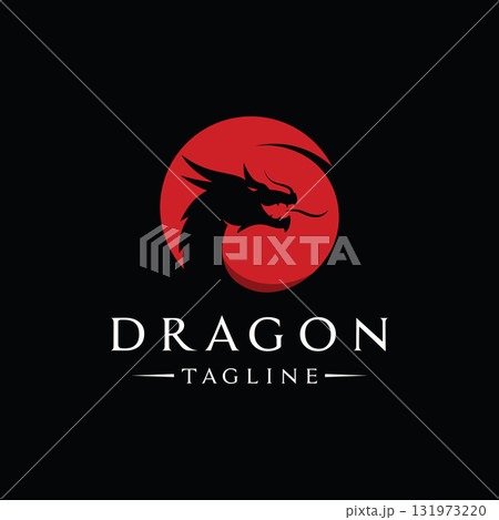 Logo design of fire dragon head and wings isolated background. Logo design of fire dragon head and wings isolated background. 131973220