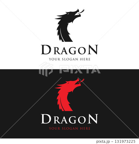 Logo design of fire dragon head and wings isolated background. 131973225