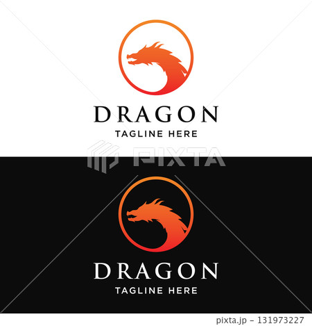 Logo design of fire dragon head and wings isolated background. Logo design of fire dragon head and wings isolated background. 131973227