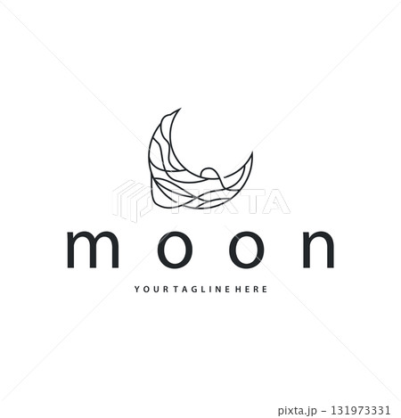 Moon logo simple minimalist line design modern concept illustration design template and poster also product brand Moon logo simple minimalist line design modern concept illustration design template and poster also product brand 131973331