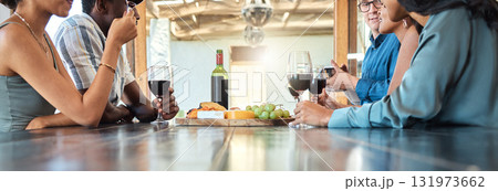 Wine tasting and cheese platter with friends at a restaurant or estate in the winery in the agriculture or sustainability industry. Drinking alcohol with a group on a farm to drink or taste Wine tasting and cheese platter with friends at a restaurant or estate in the winery in the agriculture or sustainability industry. Drinking alcohol with a group on a farm to drink or taste 131973662