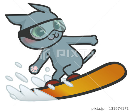 スノーボードをしている猫のキャラクター スノーボードをしている猫のキャラクター 131974171