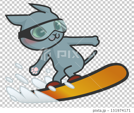 スノーボードをしている猫のキャラクター スノーボードをしている猫のキャラクター 131974171