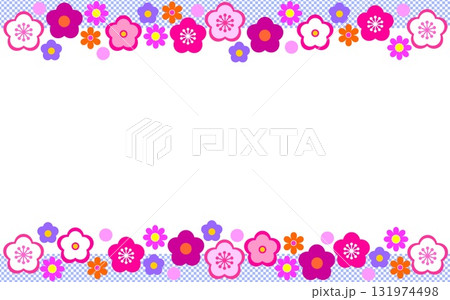 梅の花　フレーム　ホワイトスペース　市松模様 131974498