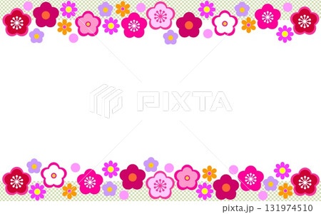 梅の花 フレーム ホワイトスペース 市松模様 梅の花 フレーム ホワイトスペース 市松模様 131974510