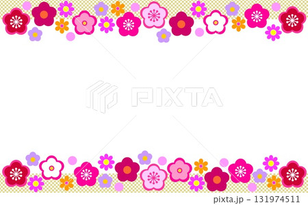 梅の花　フレーム　ホワイトスペース　市松模様 131974511